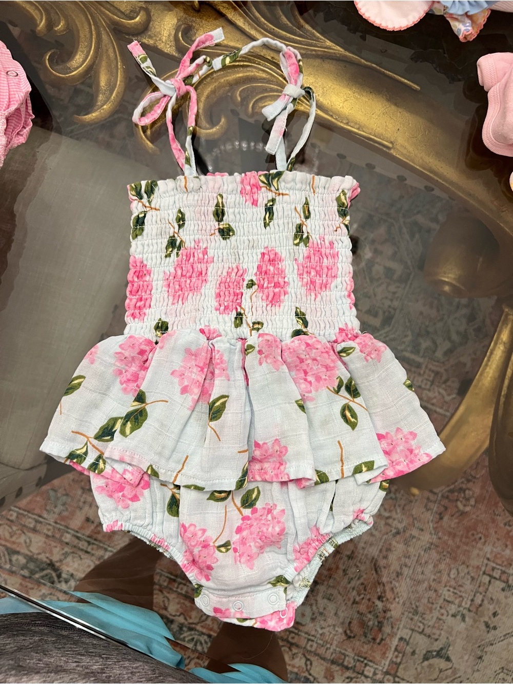 Angel Dear Pink Floral Smocked One-Piece Romper